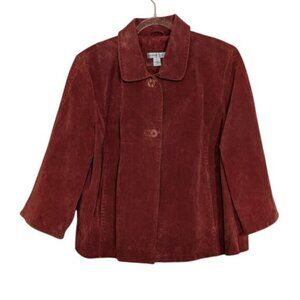 Coldwater Creek Suede Leather Jacket Womens Size Medium Rust Red 2 Button Lined